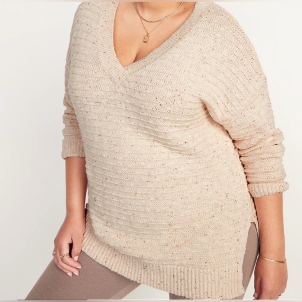 NWT! Old Navy Speckled Textured Rib-Knit Cream Cotton Tunic Sweater. Size 2x!